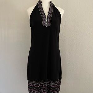 Black Halter Dress with Embroidered Details
